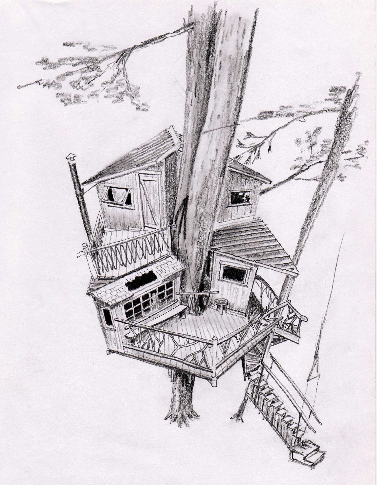 architecture-beautiful-tree-house-sketch-with-elegant-patio-and-unique-roof-top-design-also-staircase-cool-tree-house-designs